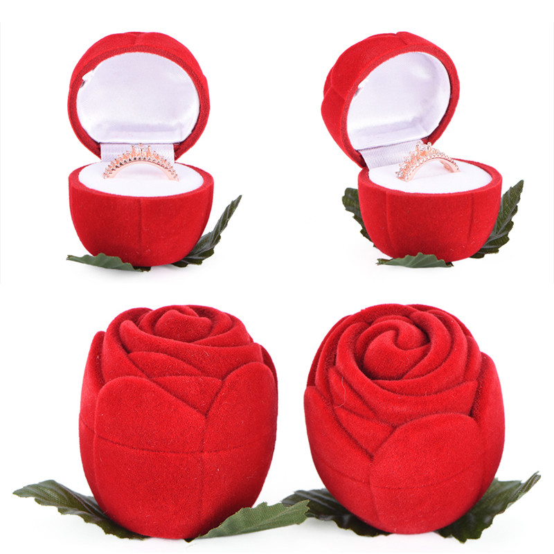 Red Rose Flower Velvet Jewelry Storage Box Engagement Ring Display Case Holder Hot Sale. 