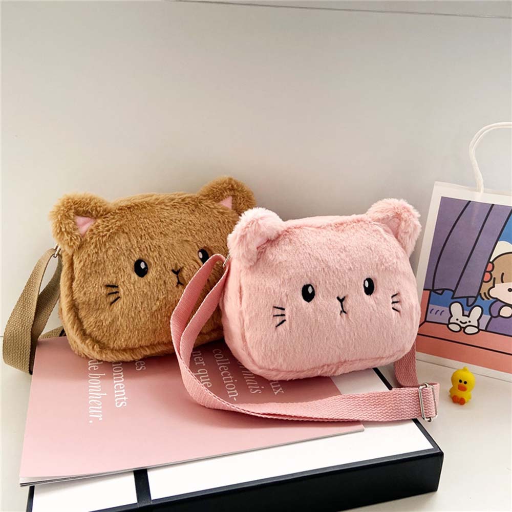 Cartoon Soft Plush Little Girl Messenger Bag Cute Cat Small Shoulder Bags Lovely Boys Kids Purse Handbags Crossbody Bag. 