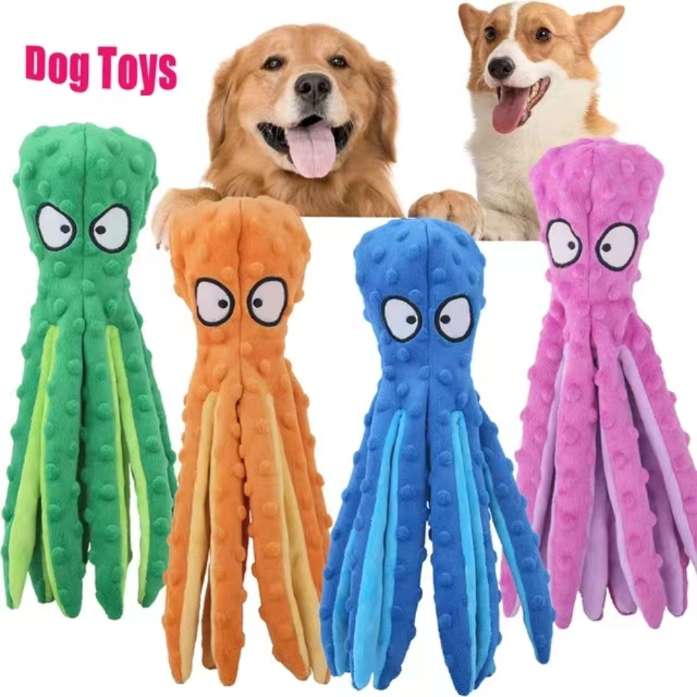 Dog Toys 8 Legs Octopus Soft Stuffed Toy Outdoor Play Interactive Squeaky Dog Toy Squeaky Anti-Stress Paper Chew Teeth. 
