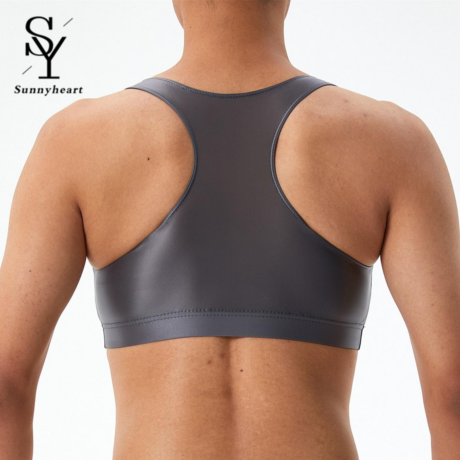 Sunnyheart Men Round Neck Vest Men's Silky Glossy Tank Top S veless Raceack O-neck Solid Color Skinny Smooth Surface Shirt Breathable Men Vest. 