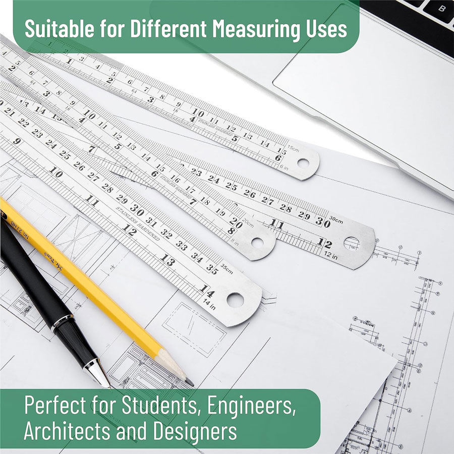 Steel Measuring Ruler - Heavy Duty Stainless Steel - 12 in - 300mm. 