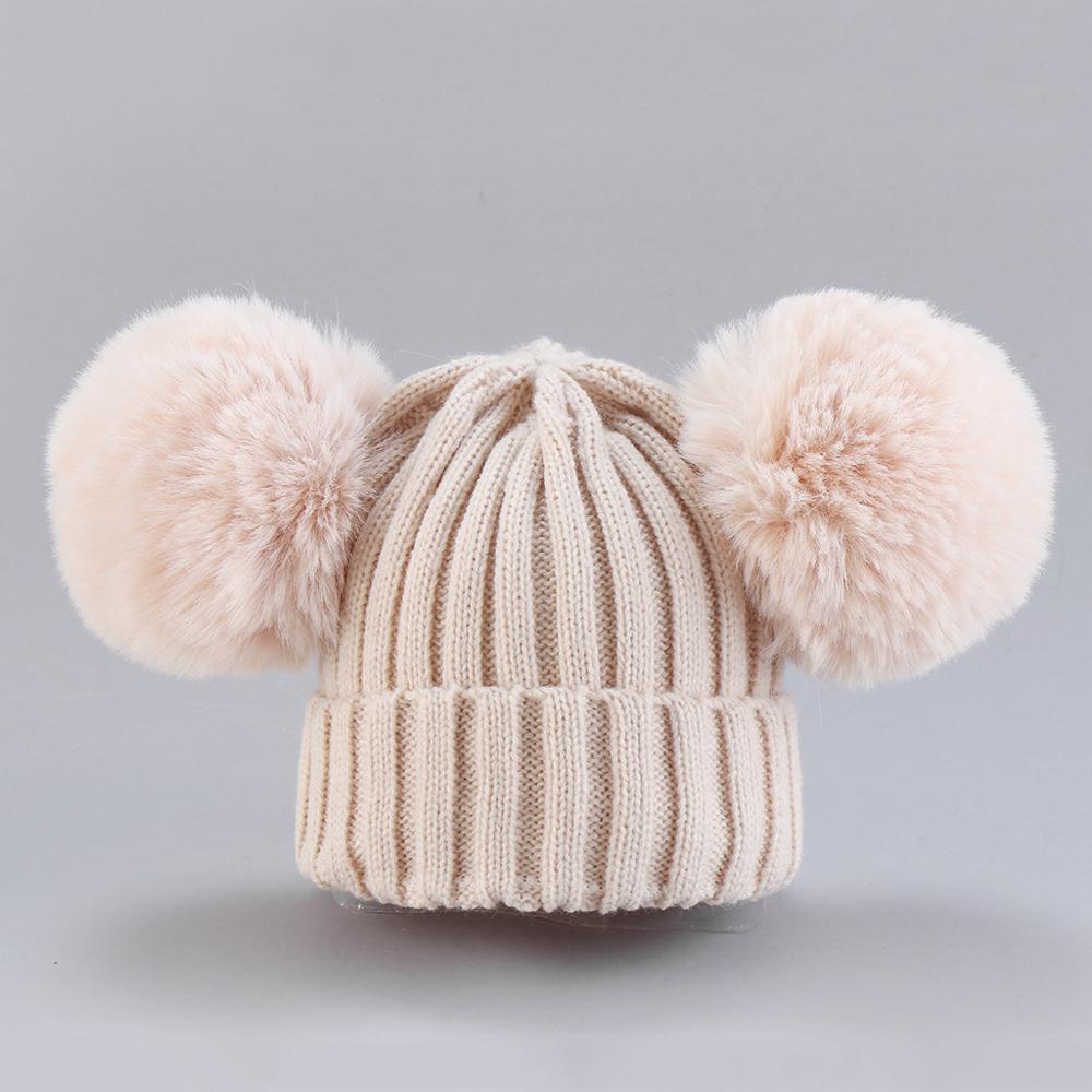girls knit hat double hair ball wool 