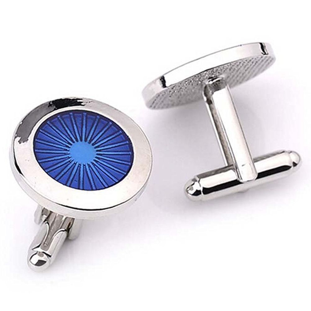 1 Pair Fashion Men's Cufflinks Round Shirt Cufflinks(Silver+blue). 