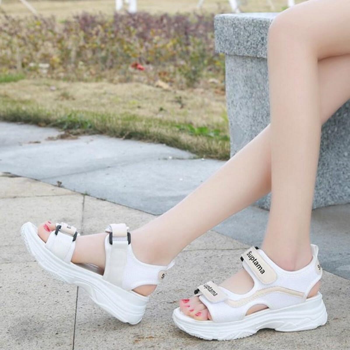 ladies cream wedge sandals