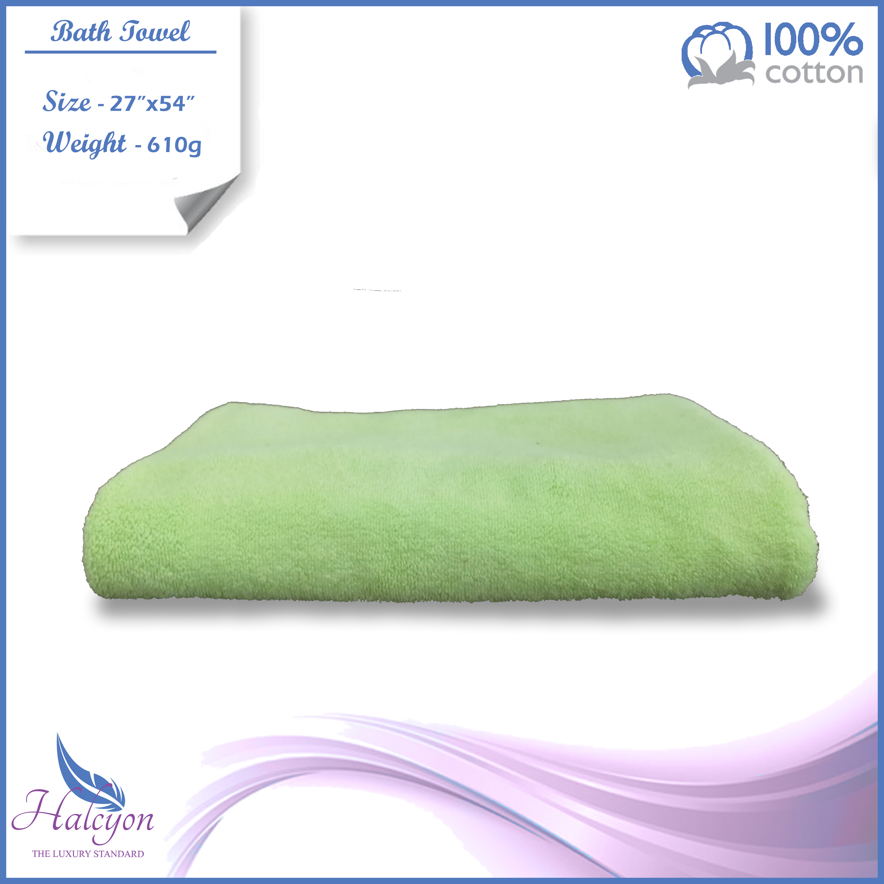 Halcyon 100% Cotton Bath Towel - 27 by 54 Hotel Range. 