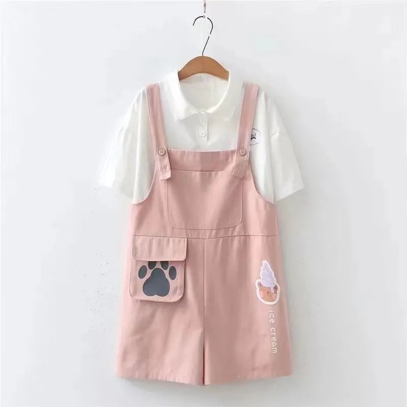Single/Set Japanese Style Soft Girl Cute Embroidered Loose-Fitting Overalls Summer Student Fresh Casual Shorts. 