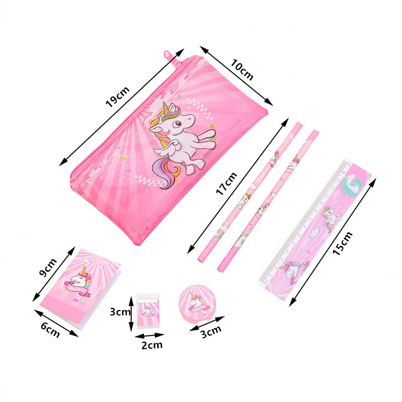 Unicorn 6pcs/set Pen Eraser, Ruler Stationery Set Alat Tulis Pencil Case Organizer School Supplies Eraser. 