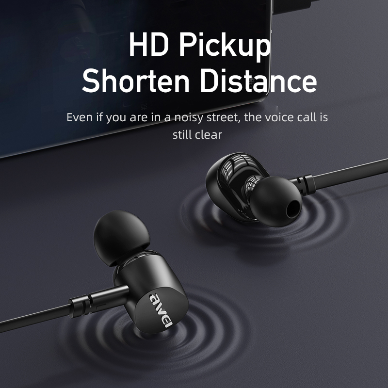Awei TC-7 Wired Earphone In-ear Type-C Headset For Phone Stereo USB C Plug Bass Sport Earbuds With Microphone Control 1.2m. 