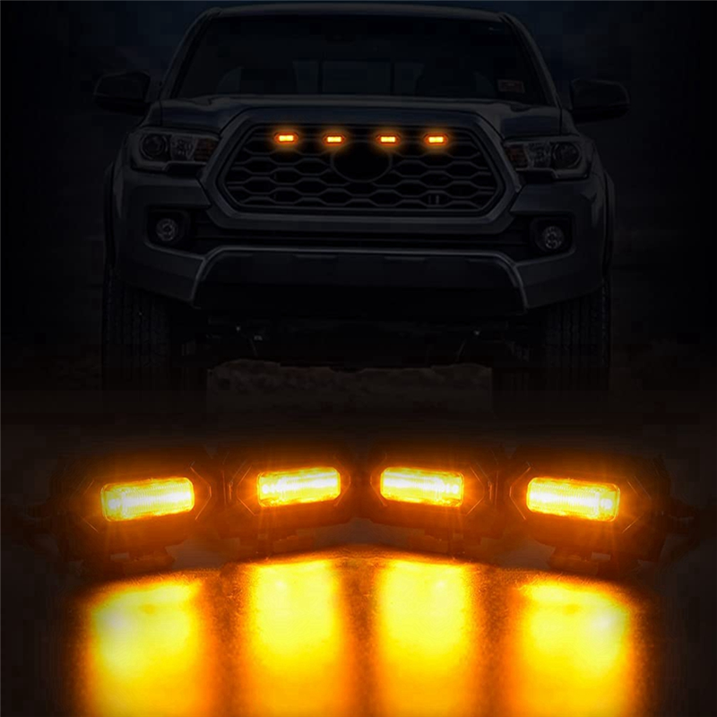 4PCS Car LED Front Grill Lights External Grill Lamp Smoke Amber Light Replacement Car Accessories. 