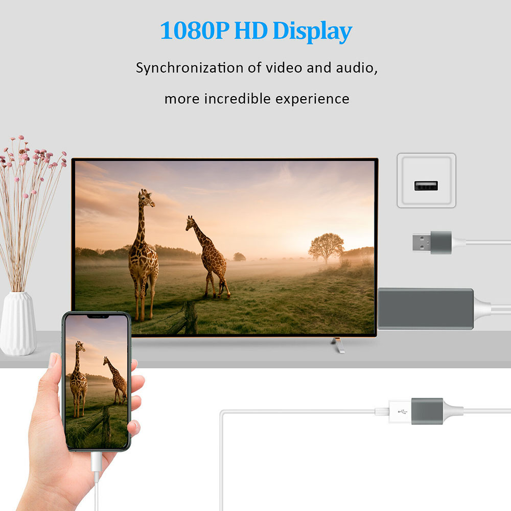 1080P HDMI Mirroring Cable Phone to TV HDTV Adapter For iPhone 11/ iPad/ Android. 