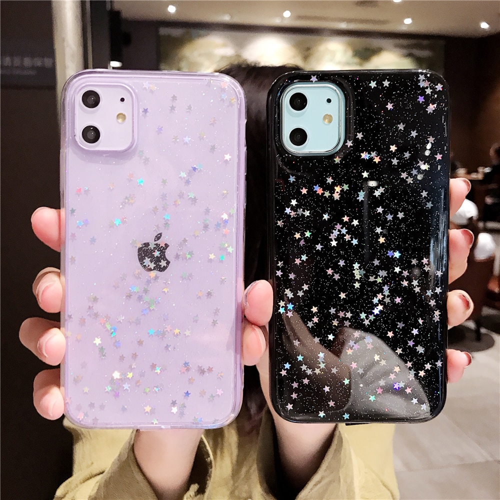 【ThinkWay】Bling Glitter Case For Apple iPhone 6 S 6s 7 8 Plus 11 Pro X XR XS Max Star Heart Sparkle Sequins Soft Clear Silicone TPU Cover. 