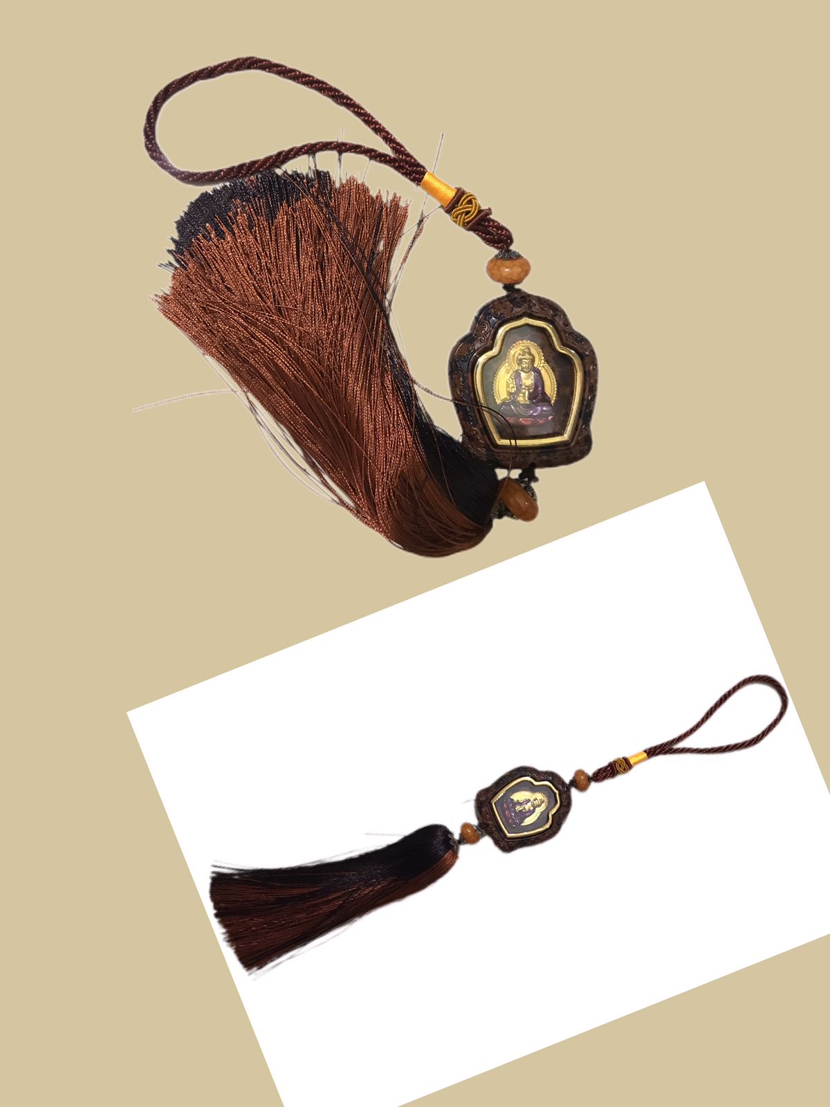 Car Hanging Decoration Buddha Car Pendant, Peach Wood Car Hanging Accessories Exquisite Carving Guanyin Car Charm Gift Car Mirror Hanging Accessories Car Pendant Lucky for Car(Made By Thailand ). 