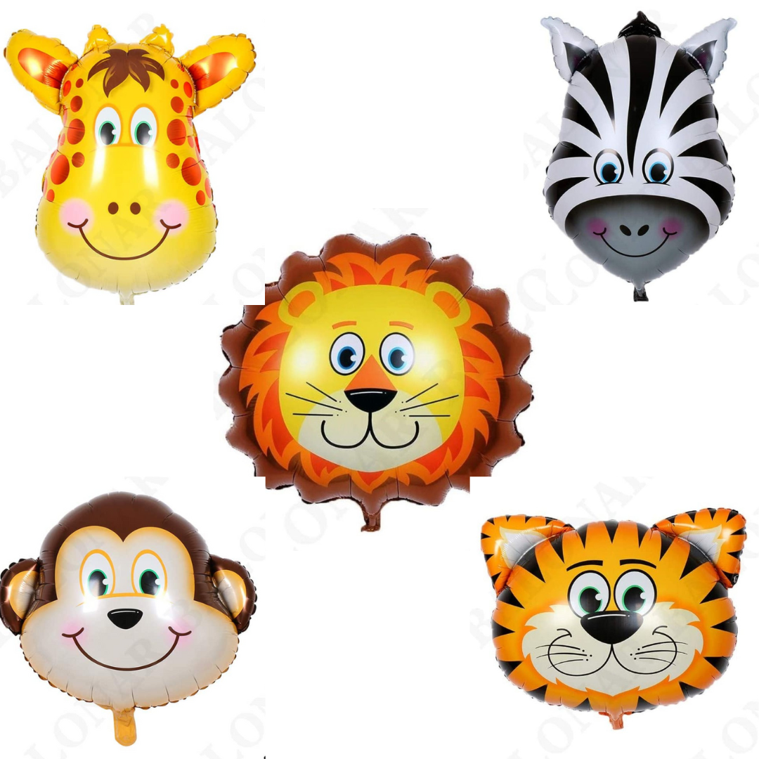 Jungle Animals Foil Balloons, Jungle Birthday Party, Various Sizes, Reusable and Self Sealing. 