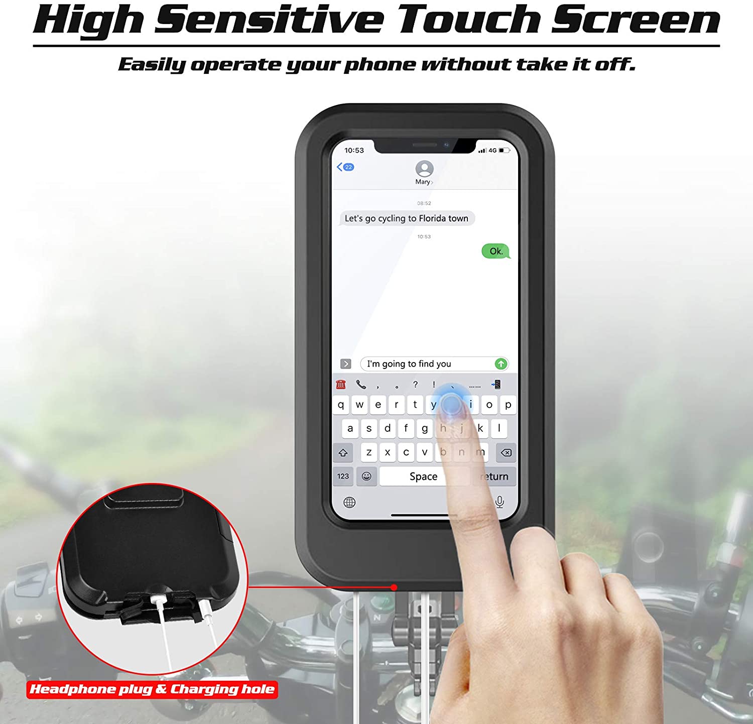 Waterproof Bike Phone Mount Cell Phone Holder for Motorcycle - Bike Handlebars, 360° Adjustable Universal Motorcycle Phone Mount Bike Phone Holder with TPU Touch-Scree. 