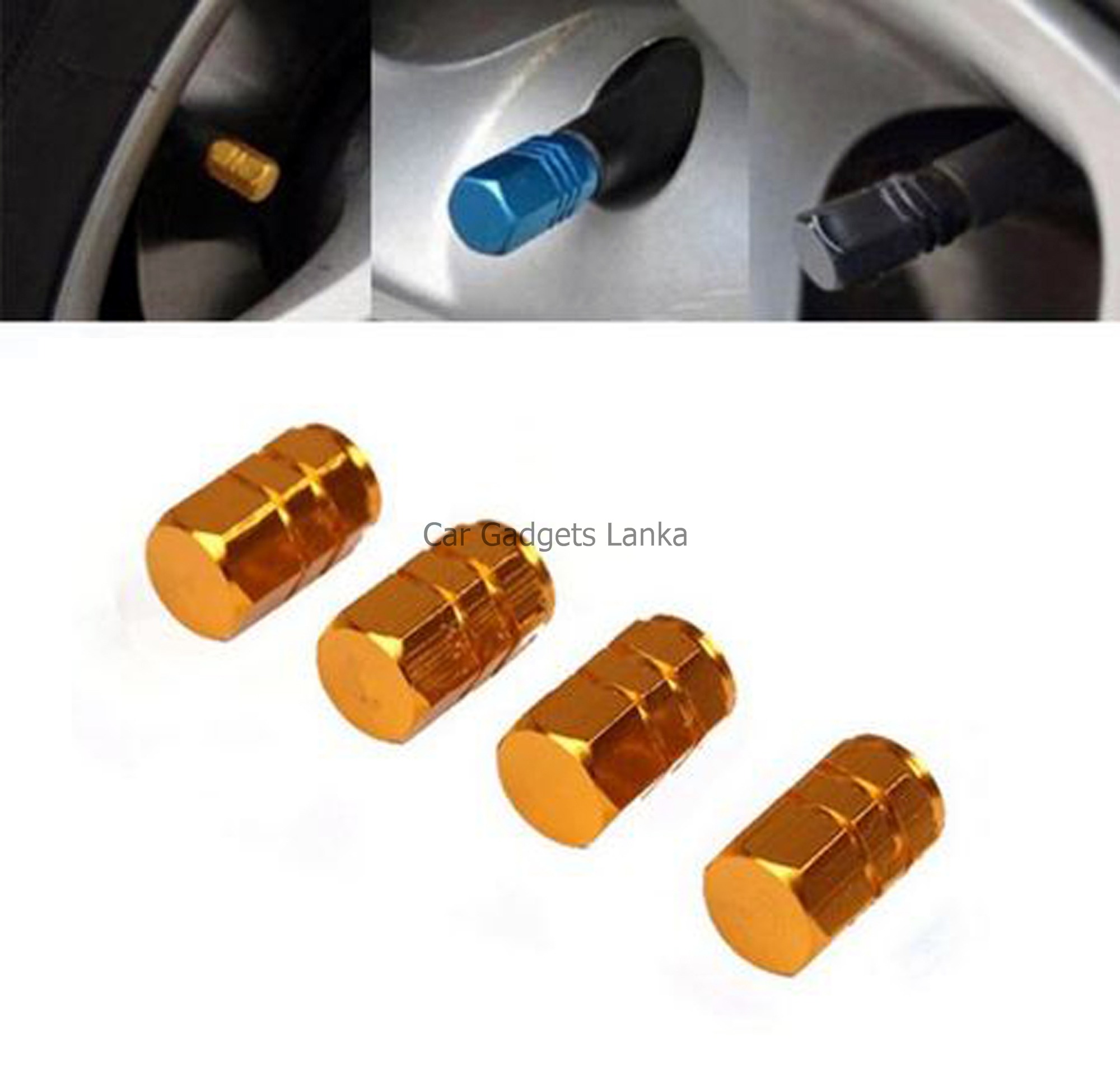 4pcs set of Gold Dust Caps Valve AIR Tire Caps Hexagon Shape Metallic Caps. 