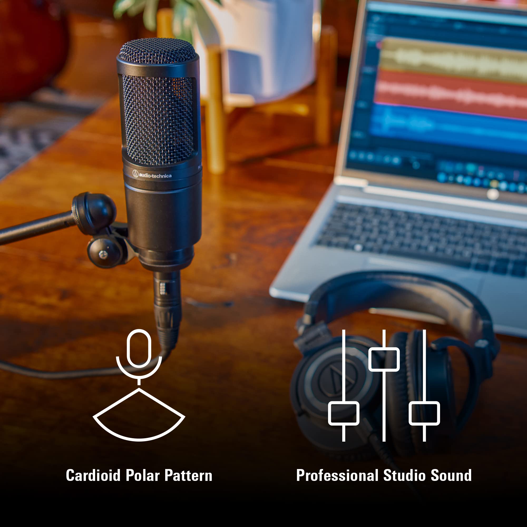 Audio-Technica AT2020 Cardioid Condenser Studio XLR Microphone, Ideal for Project/Home Studio Applications, Black. 