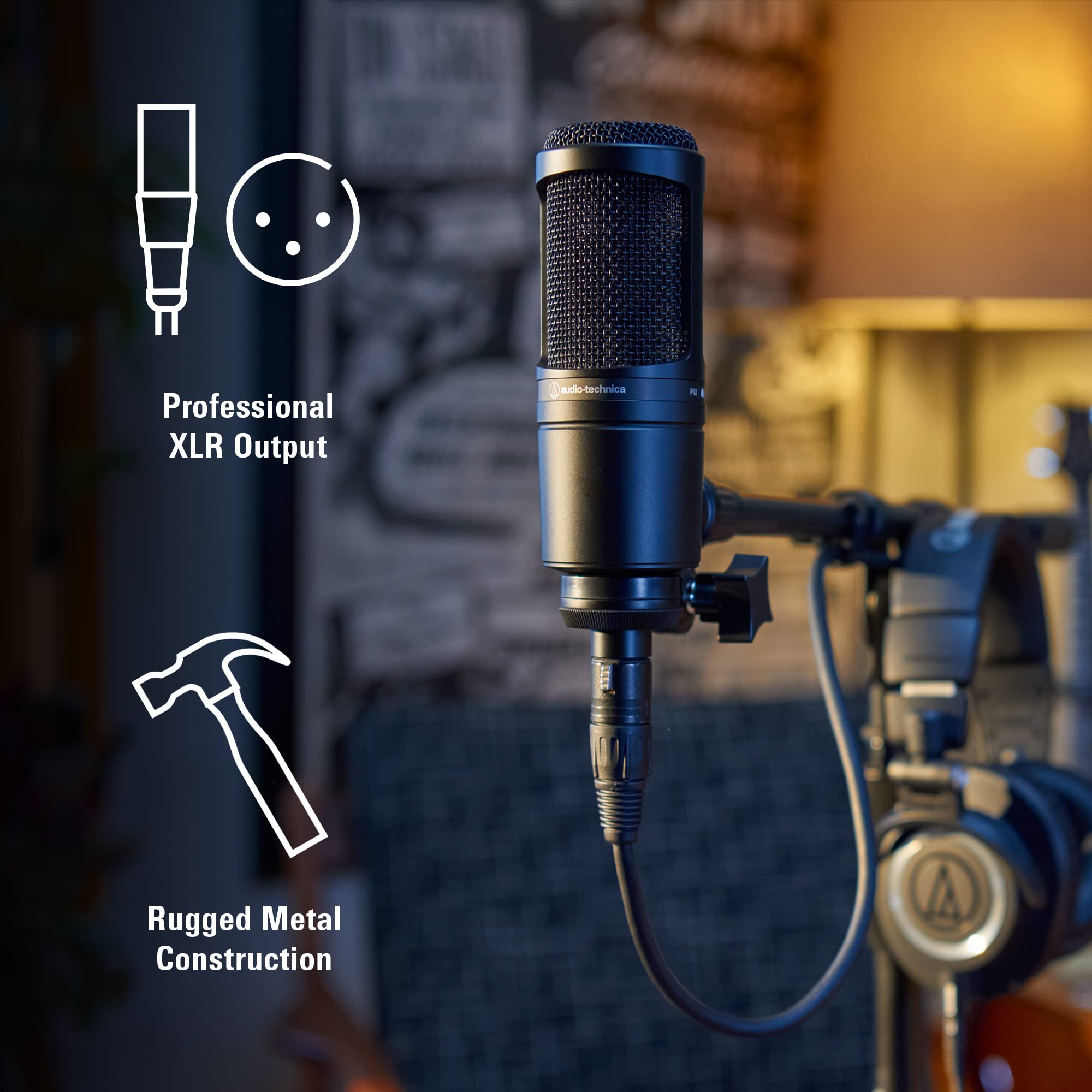 Audio-Technica AT2020 Cardioid Condenser Studio XLR Microphone, Ideal for Project/Home Studio Applications, Black. 