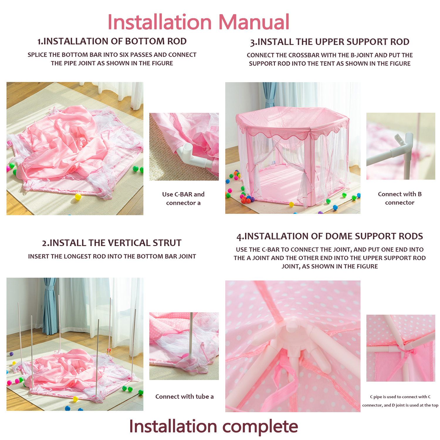 Indoor Games Pink Blue Princess Castle Play Tent for Girls Boys