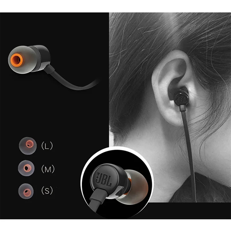 JBL T110 3.5mm Wired Earphones Stereo Music Deep Bass Earbuds TUNE110 Headset Sport Earphone In-line Control Hands-free With Mic. 