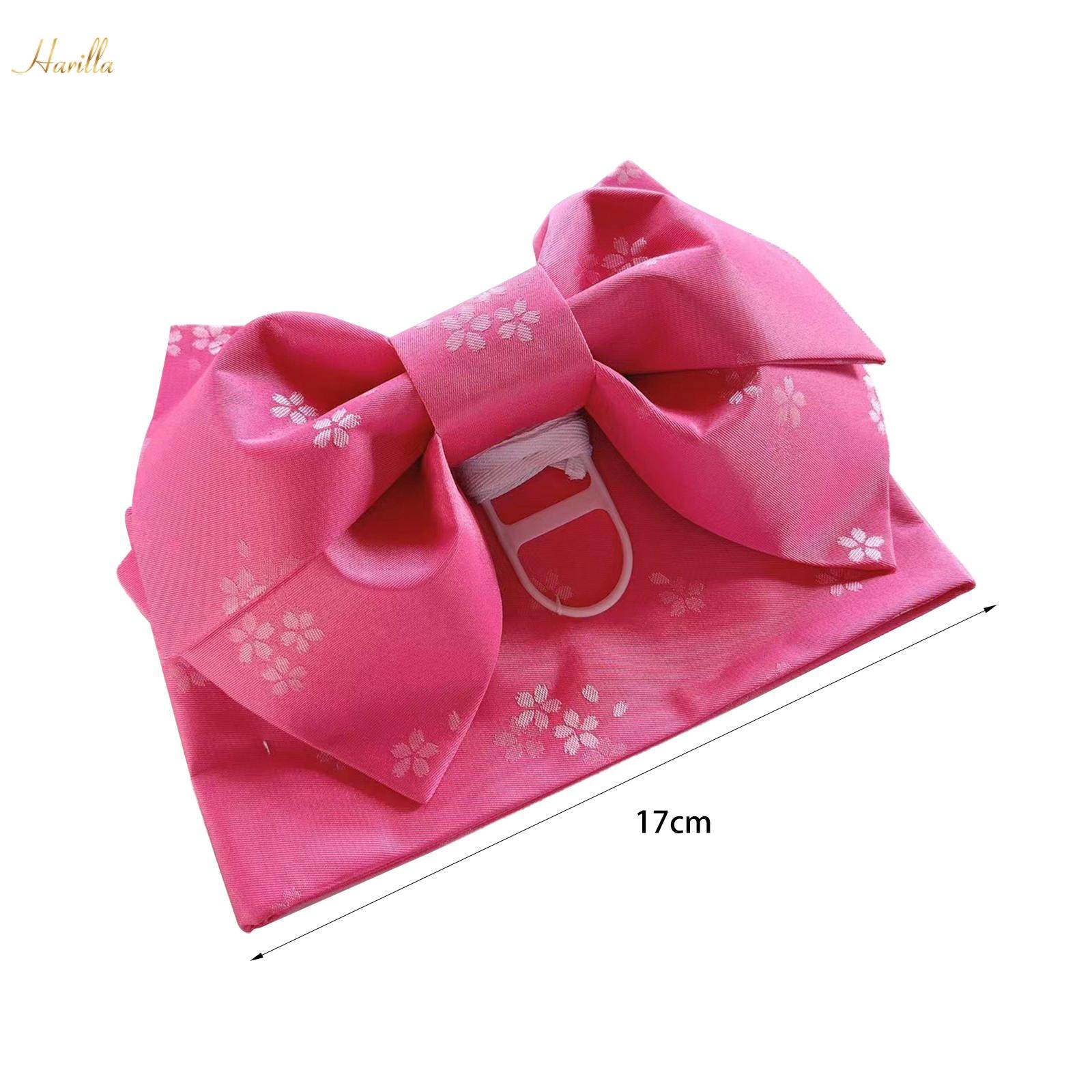 Kimono Obi Japanese Sash Belt with Pre Tied Bow for Women Classic Sakura Pattern Waist Pink Red. 