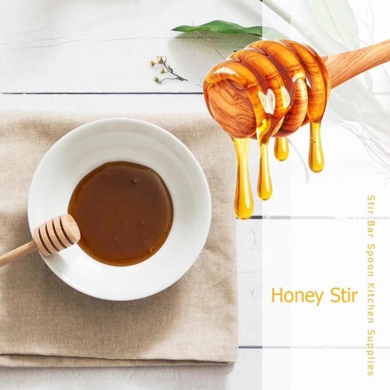 8CM Mini Wooden Honey Spoon Stick/Handheld Honey Dipper Stick/Honey Jar Long Handle Stirrer/Coffee Milk Tea Dessert Blender/Household Tableware/Kitchen Tools. 