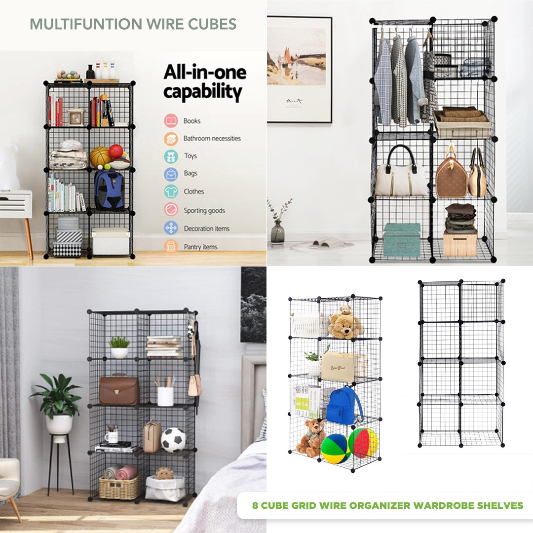 Wire Cube Storage, 8-Cube Organizer Metal C Grids Storage, Storage Bins Shelving, Modular Book Shelf, DIY Closet Cabinet Ideal for Living Room, Home, Office 24.8" L x 12.4" W x 48.4" H Black. 