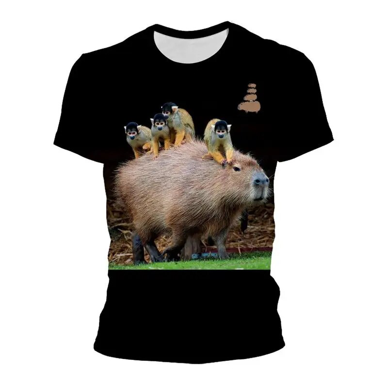 Cute Capybara Graphic T Shirt for Men 3D Printed Polyester T-shirt Kawaii Kids Boys Short-Sleeved Tops Anime Cartoon Tee Shirts
