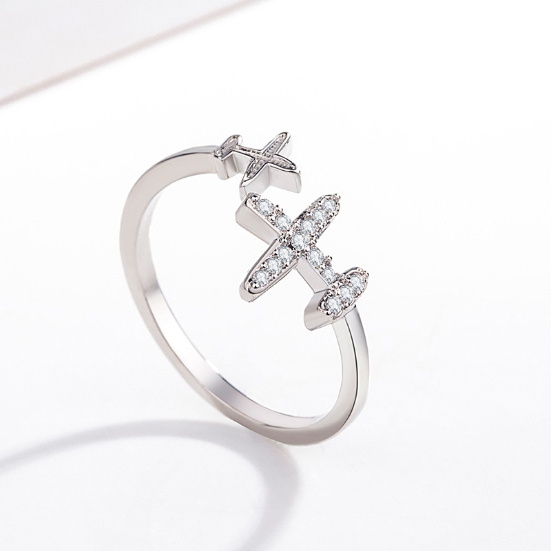 【ZIME】Cute Plane Jewelry Fly Series Ring Crytal Star Cubic Aircraft Airplane Finger Ring Travel Trip Jewelry Unique Design. 