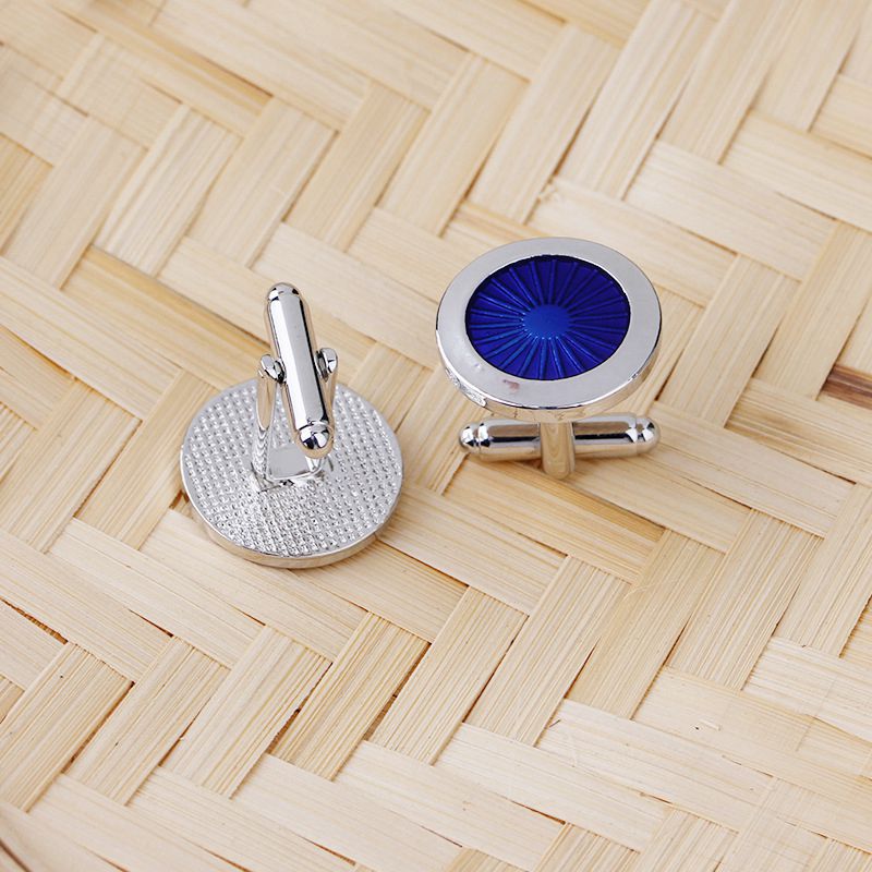 1 Pair Fashion Men's Cufflinks Round Shirt Cufflinks(Silver+blue). 