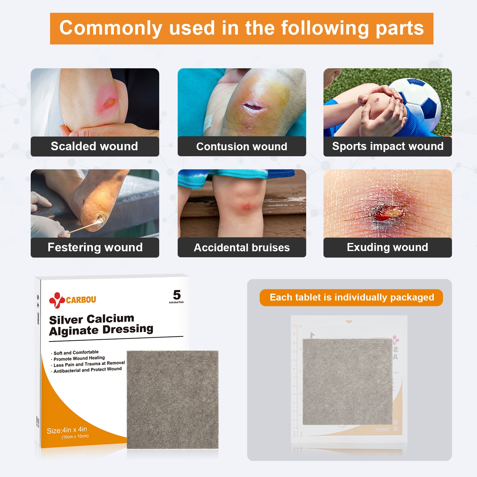 5pcs 4x4 Silver Calcium Ag Alginate Wound Dressing Soft and Absorbent Dressing Gauze for Wound Care. 