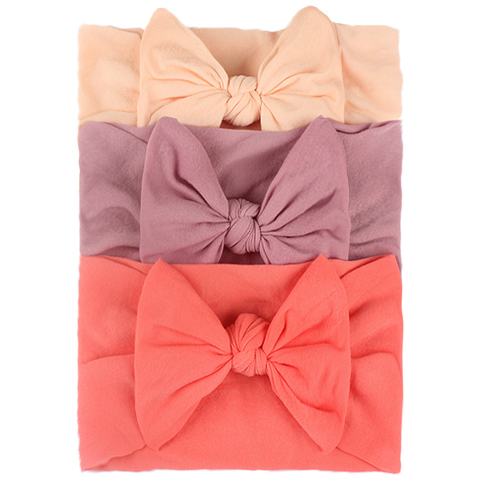 3Pcs Newborn Baby Headband Soft Bows Elastic Headbands Hair Band For Girls Solid Color Toddler Kids Turban Baby Hair Accessories. 