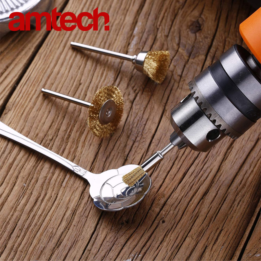 Wire Wheel Brass Cup Brush Mini Precision Polishing Rotary Tool Set for Drill - 3 pcs - AMTECH. 