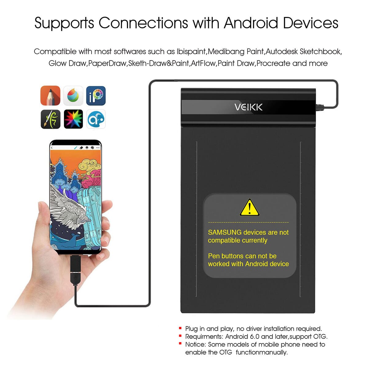 VEIKK S640 6 x 4 inch Ultra-Thin Easy Carrying Pen Tablet Graphics Drawing Tablet Support Androidphone Digital Drawing Writing Pad with 8192 Levels Pressure Sensitivity Battery-Free Pen. 