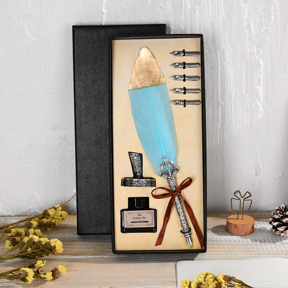 Ink Bottle And Pen Set Traditional Pen And Ink Set Feather Quill Pen Antique Fountain Pen Calligraphy Pen Set. 