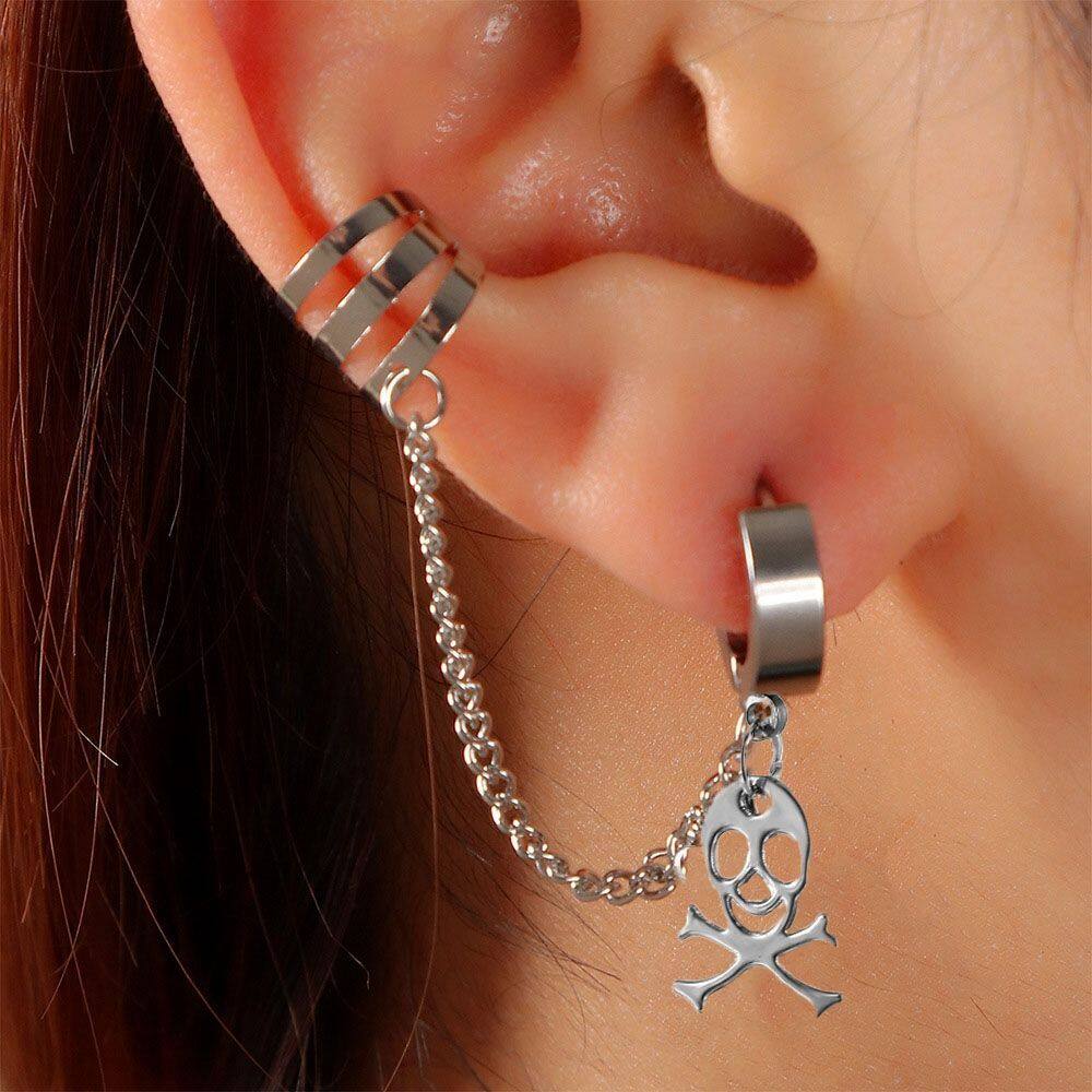 【WEJA】hikaw for women earings for women earrings earrings korean style Women Ear StudsFashion Earrings Hollow Star Men Ear Buckles Chain Stainless Steel Pentagram Cross Earrings Men Earrings Men Ear Clip Korean Style Earrings. 
