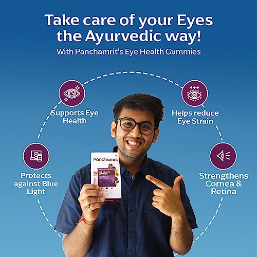 Panchamrit Eye Health Gummies- 30 Gummies (Pack of 3) | Protects against Blue Light Damage, Digital Strain and Dry Eyes | Enriched Lutein, Zeaxanthin, Carrot Powder & Ayurvedic herbs for Kids & Adults (FROM INDIA)SAB. 