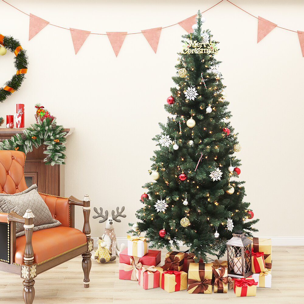 Christmas Tree (Green / White) - 2 Ft, 3 Ft, 4 Ft, 5 Ft, 6 Ft, 7 Ft, 8 Ft, 9 Feet - Christmas Decorations Xmas Celebration by ZinZen ( Standard / Bush Tree). 