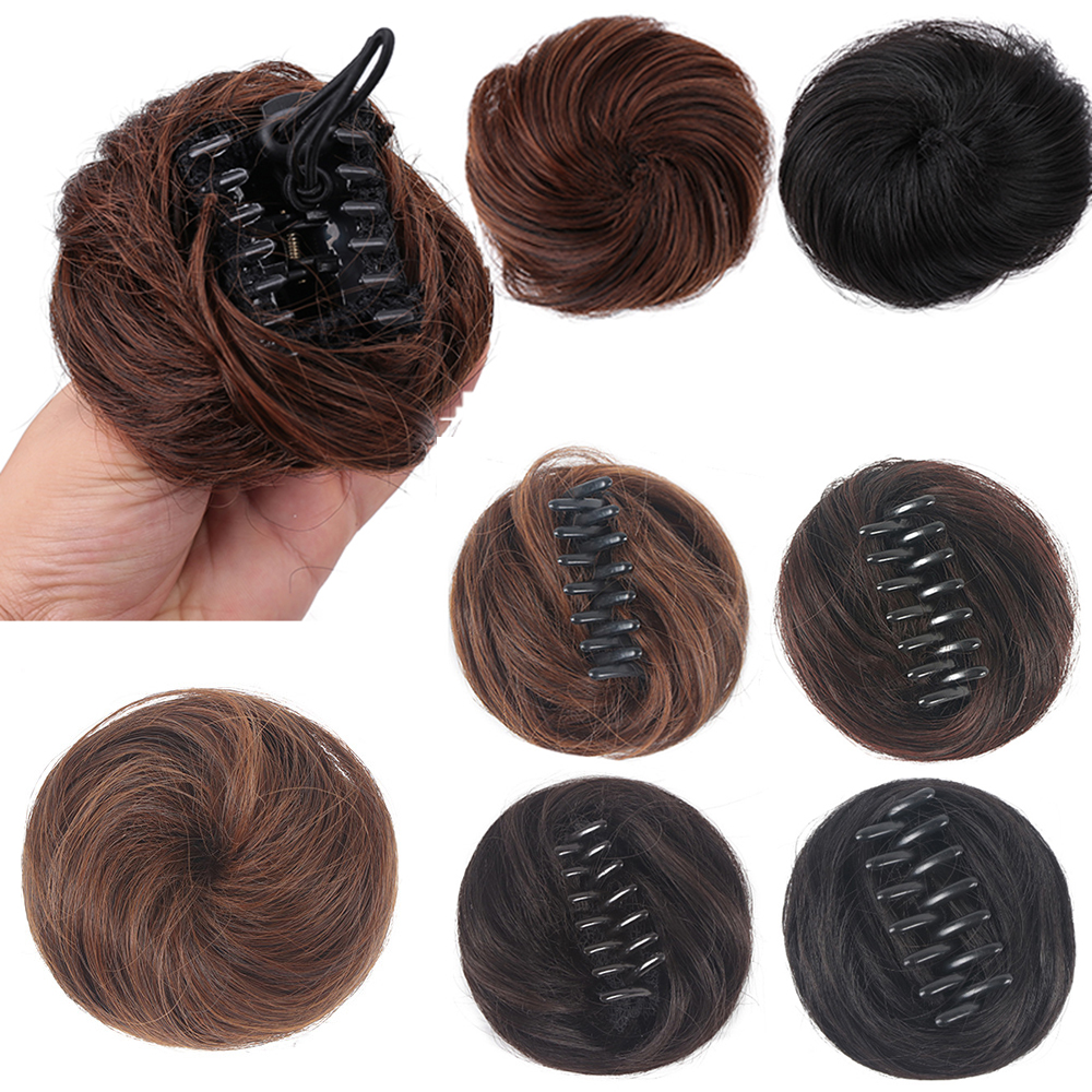 Short Women's Synthetic Hair Donut Bun Hairpiece with Claw Clip - Restylable Messy/Neat Chignon for Instant Volume