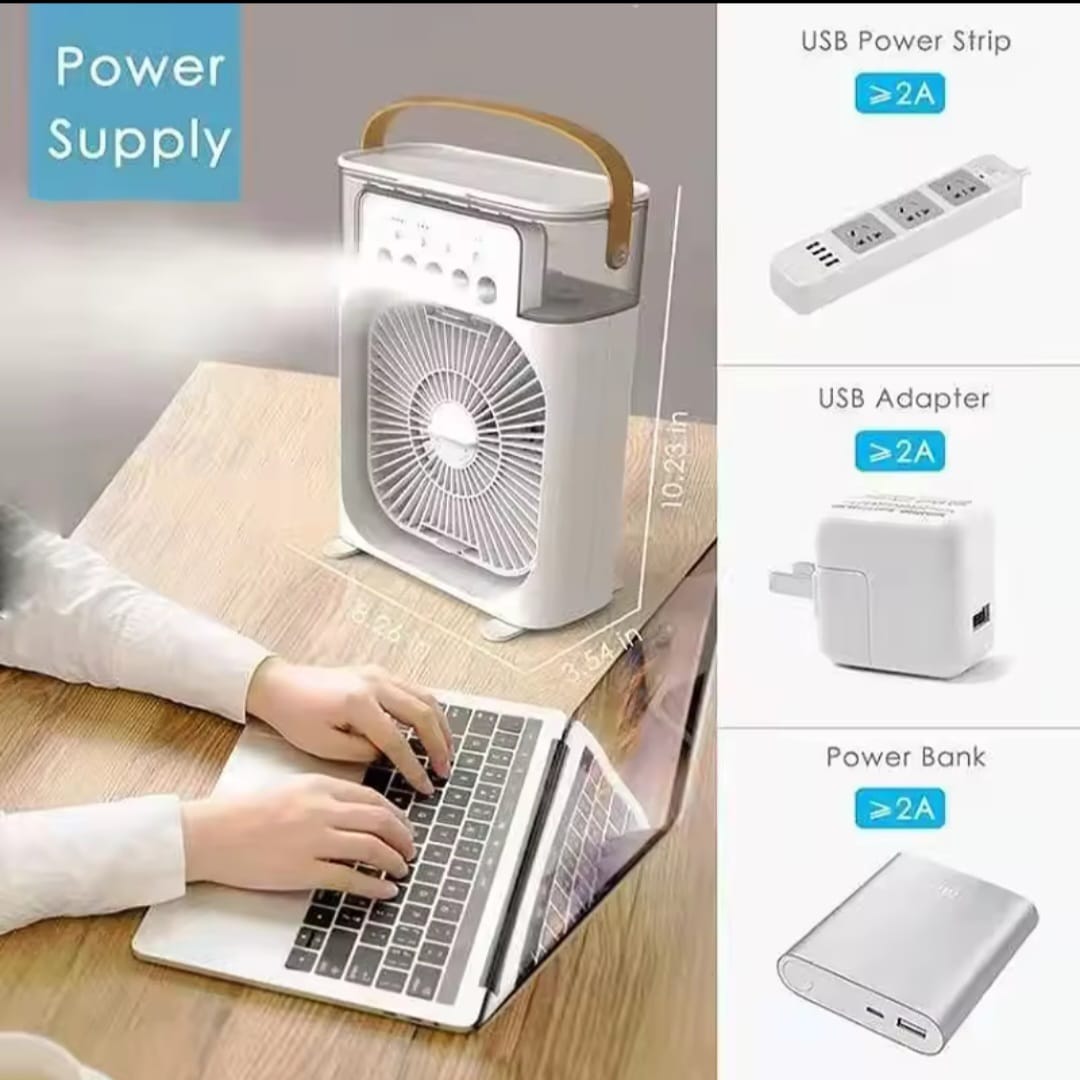 Portable Air Conditioner Cooling Fan 3 in 1 Adjustable Usb Led Night Light. 