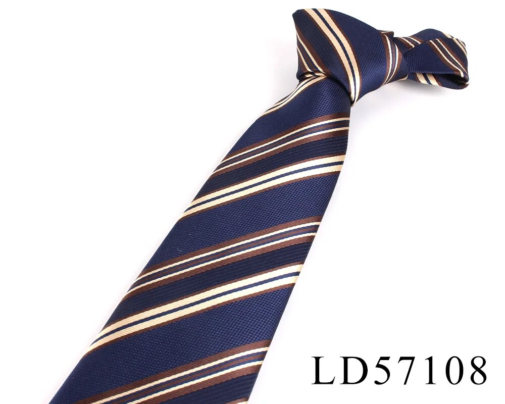 Men's Wide Stripe Blue & White Jacquard Silk Tie - Formal Necktie By Elfeves