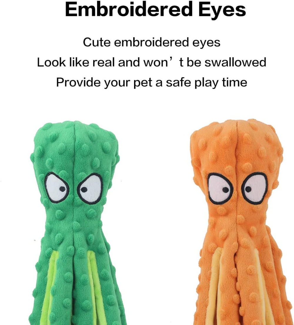 Dog Toys 8 Legs Octopus Soft Stuffed Toy Outdoor Play Interactive Squeaky Dog Toy Squeaky Anti-Stress Paper Chew Teeth. 