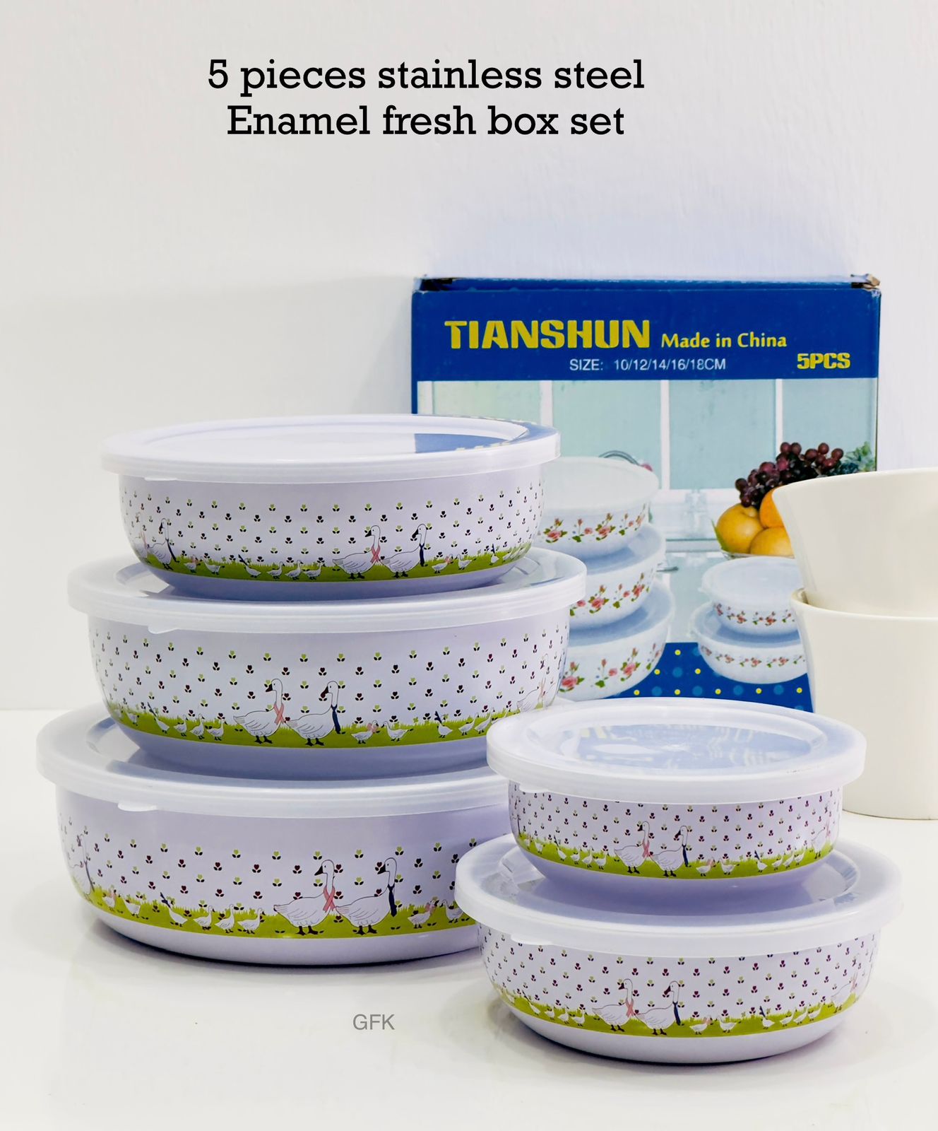 Enamelware Storage Bowl Set /Food Container 5pcs. 