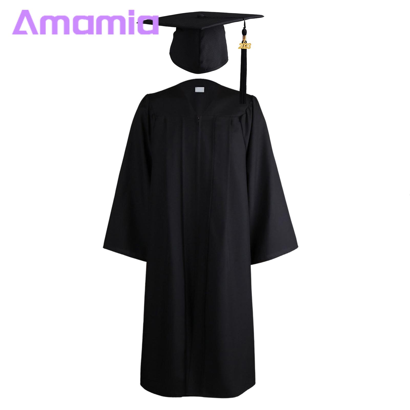 Academic Dress Long Sleeve High School Degree Robe Graduation Gown Top Hat. 