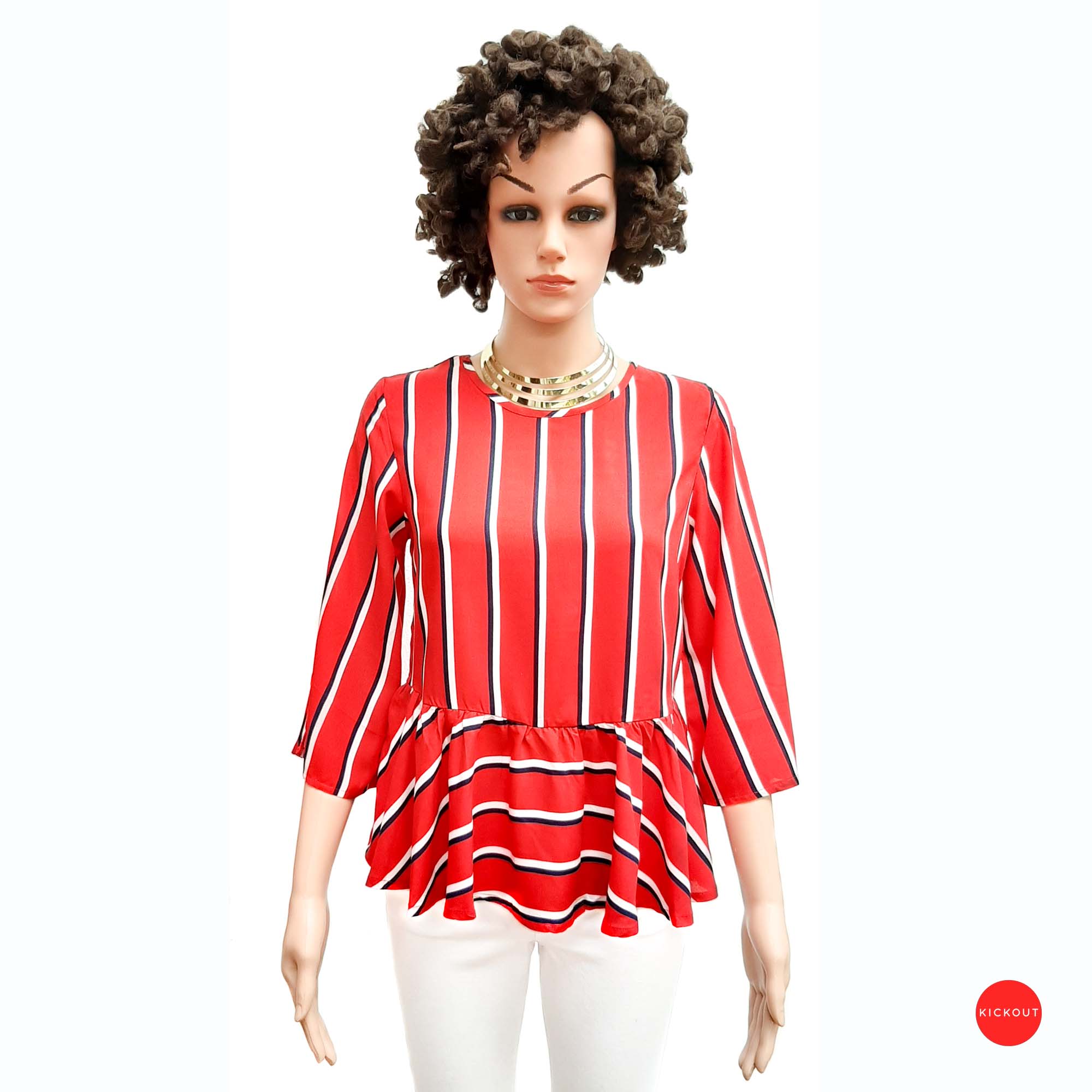 red and white striped peplum top