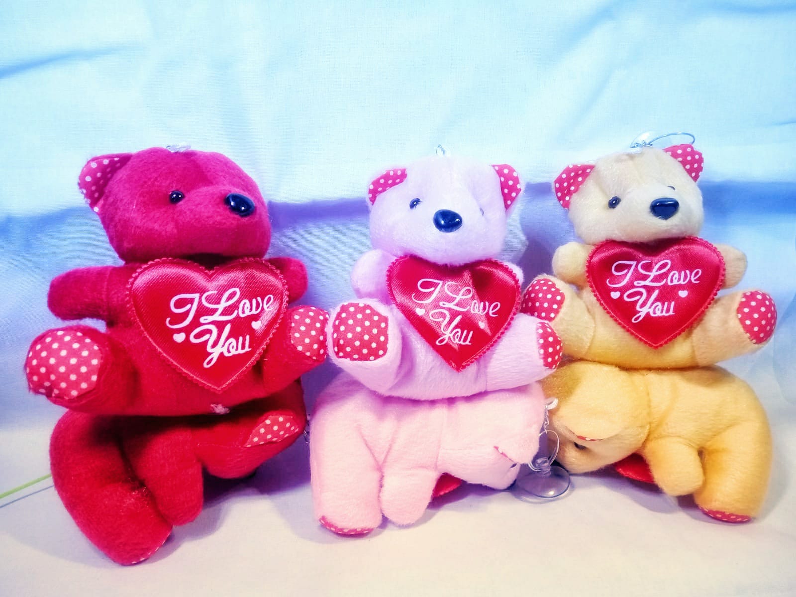 Love soft mini teddy bear with hearts for lovely gift, for car hanging soft toy ornament, car decoration teddy bear with high quality material. (3 PCS). 