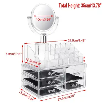 Clear Acrylic Cosmetic Organizer Makeup Mirror Case Jewelry