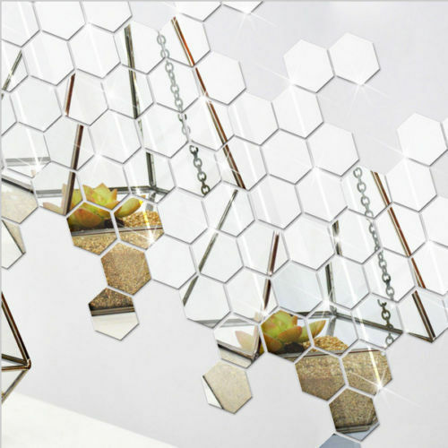 【BestGO】12pcs 3D Mirror Hexagon  Sticker Dinding Model Vinyl Removable Wall Sticker Decal Home Living Room Decor. 