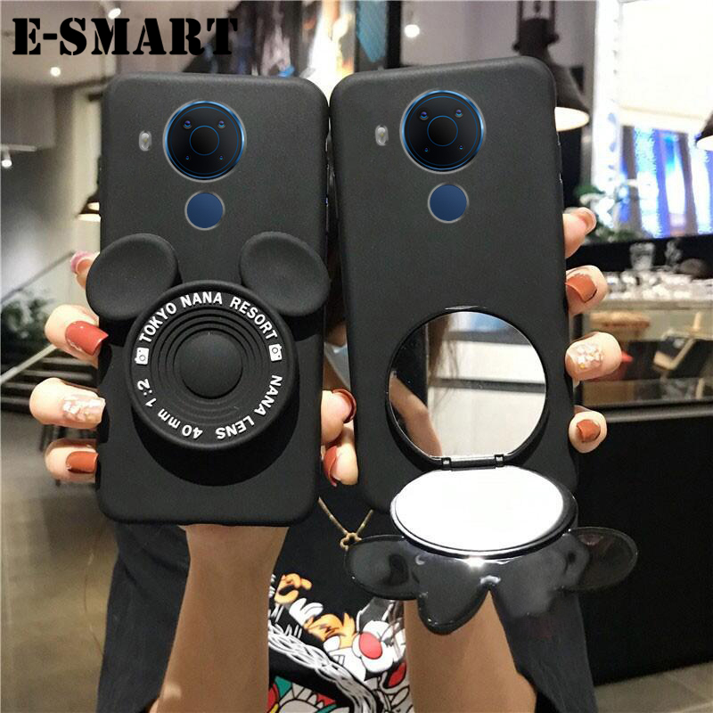 Phone Case Nokia 5.4 Back Cover Cute Cartoon Camera Stand Holder Silicone Soft Cases for Nokia 5.4 Makeup Mirror Phone Cover Case. 