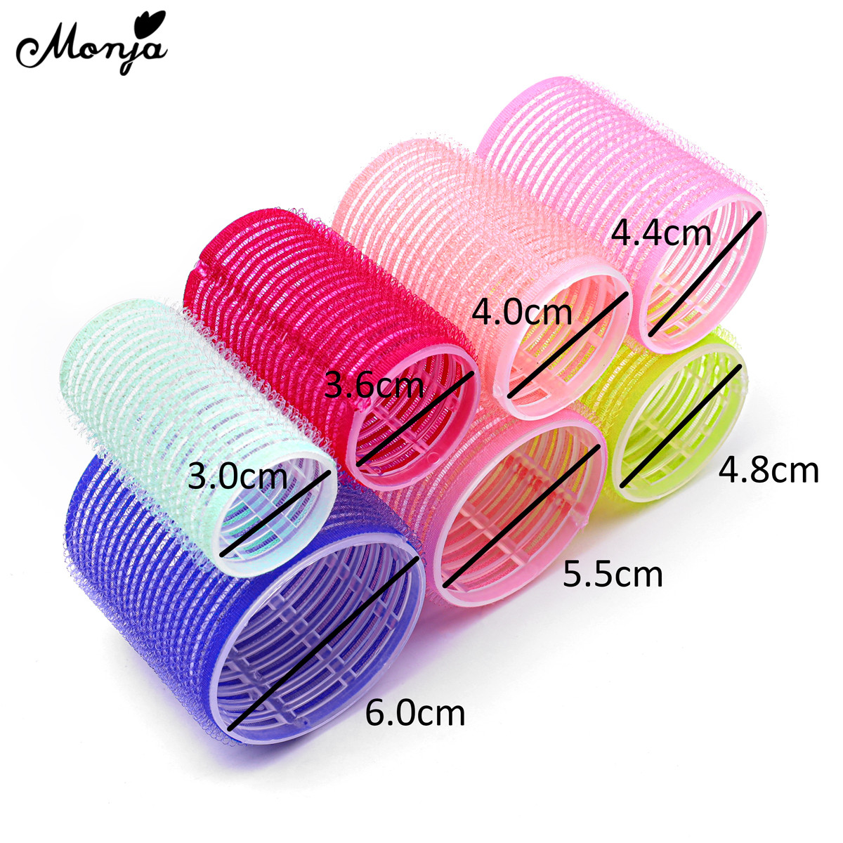 Monja 6Pcs/Set Hair Roller Multiple Size Natural Curls Curlers Self-adhesive Roller Fluffy Hair Home Use Styling Tools. 