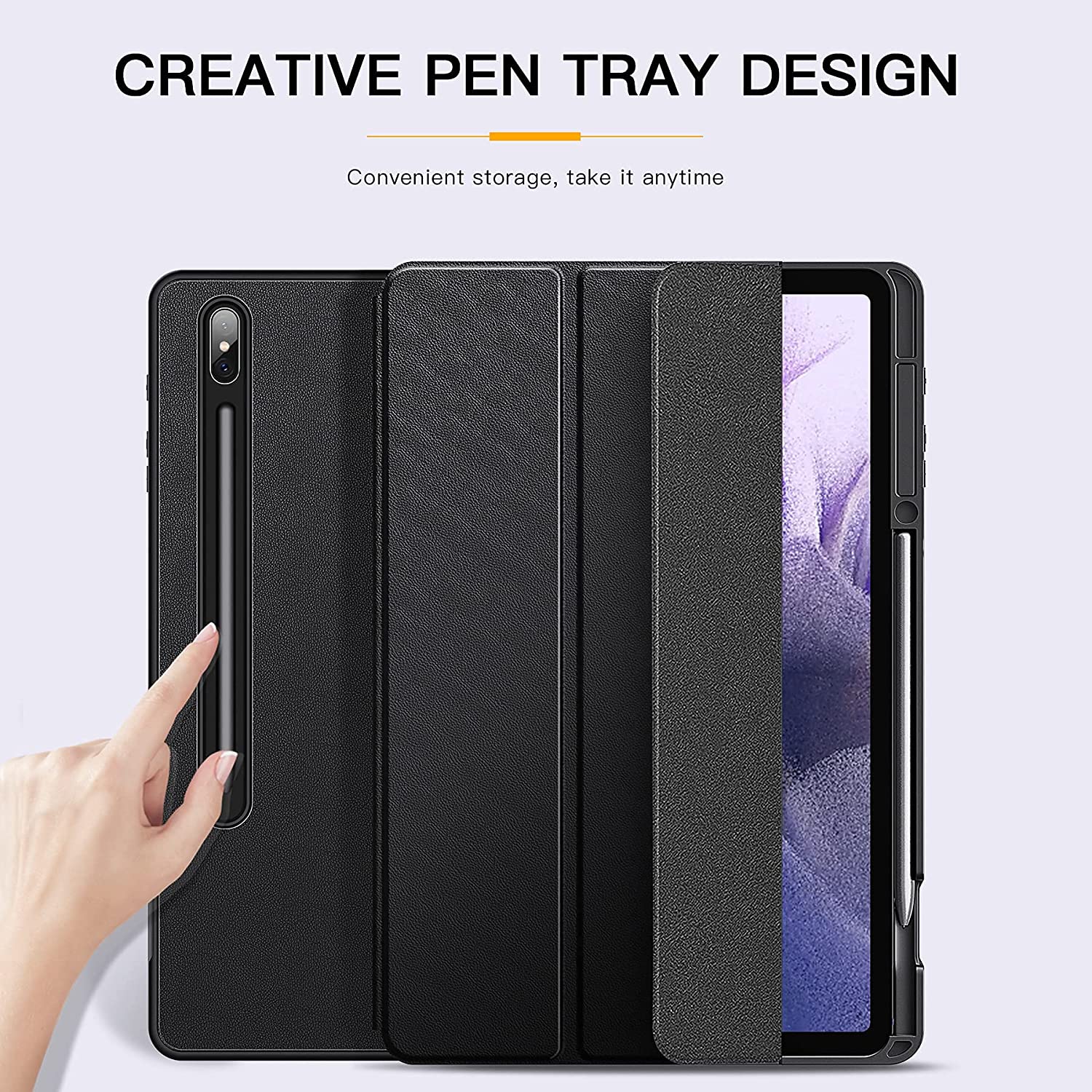 Galaxy Tab S7 FE Case With Pen Holder - Premium Quality - Black Color. 